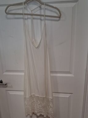 Delicate Lace-Hem Slip Dress - White